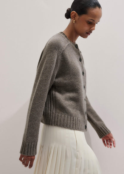 Brown Cashmere Relaxed Saddle Shoulder Cardigan