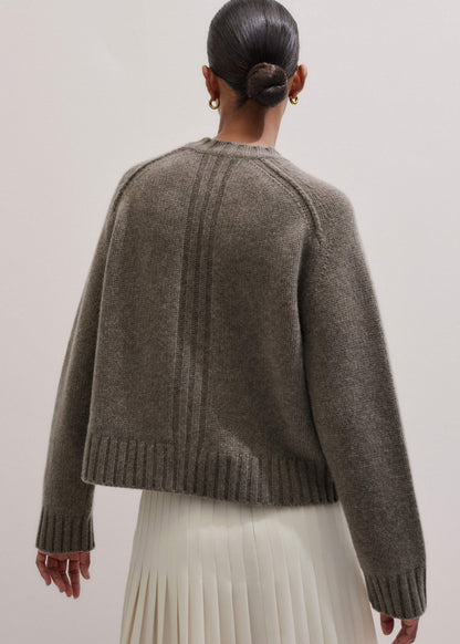 Brown Cashmere Relaxed Saddle Shoulder Cardigan