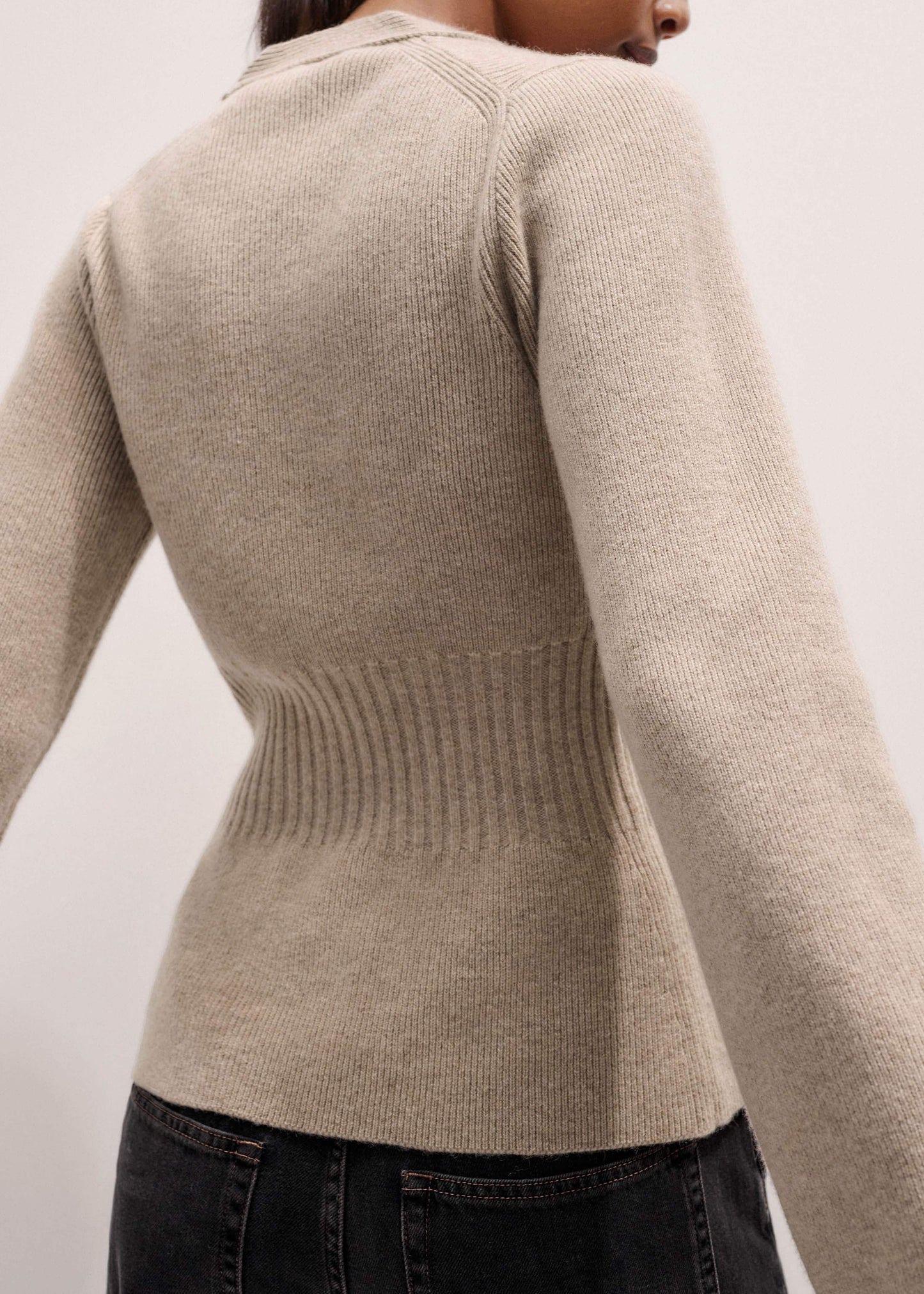 Brown Merino Cashmere Contour Cardigan
