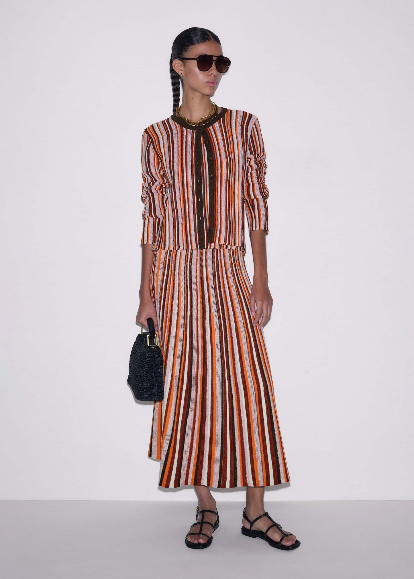 Cinnamon Brown Metallic Stripe Cardigan