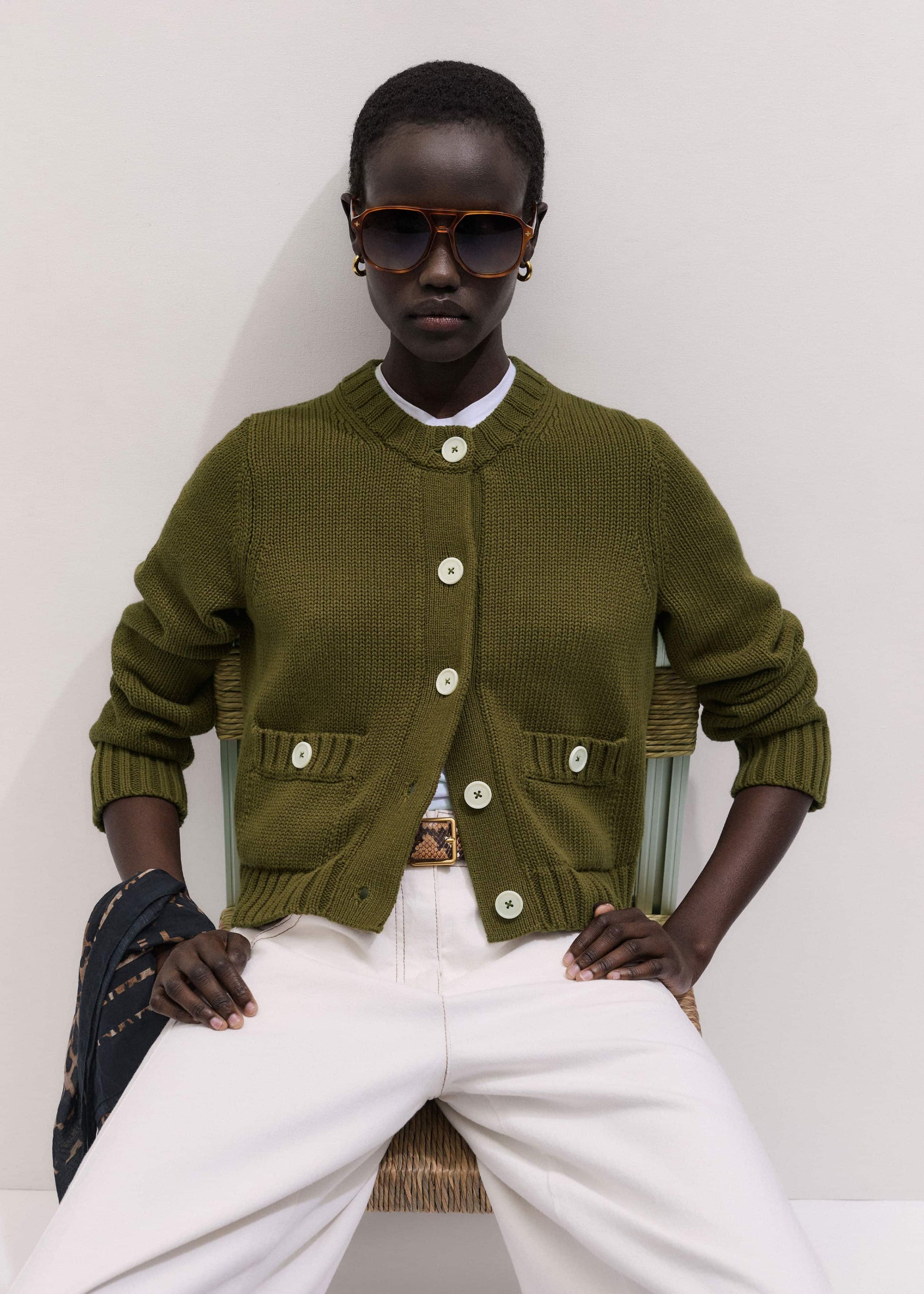 Olive Green Straight Crop Cardigan