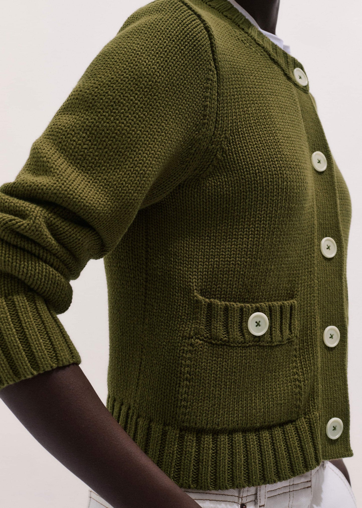 Olive Green Straight Crop Cardigan