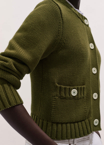 Olive Green Straight Crop Cardigan