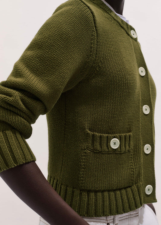 Olive Green Straight Crop Cardigan