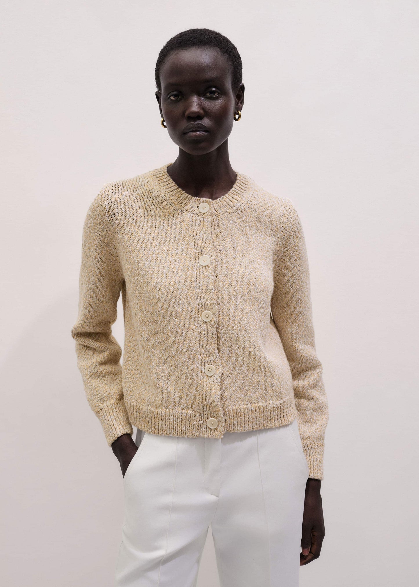 Yellow Relaxed Crew Neckline Cardigan