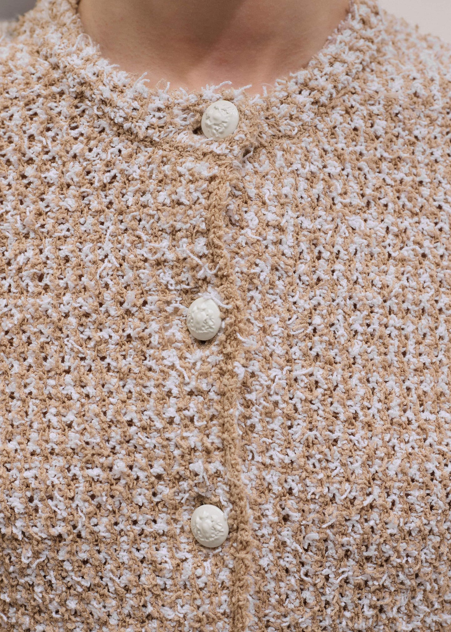 Cream Tweed Knit Pouf Shoulder Textured Crop Jacket