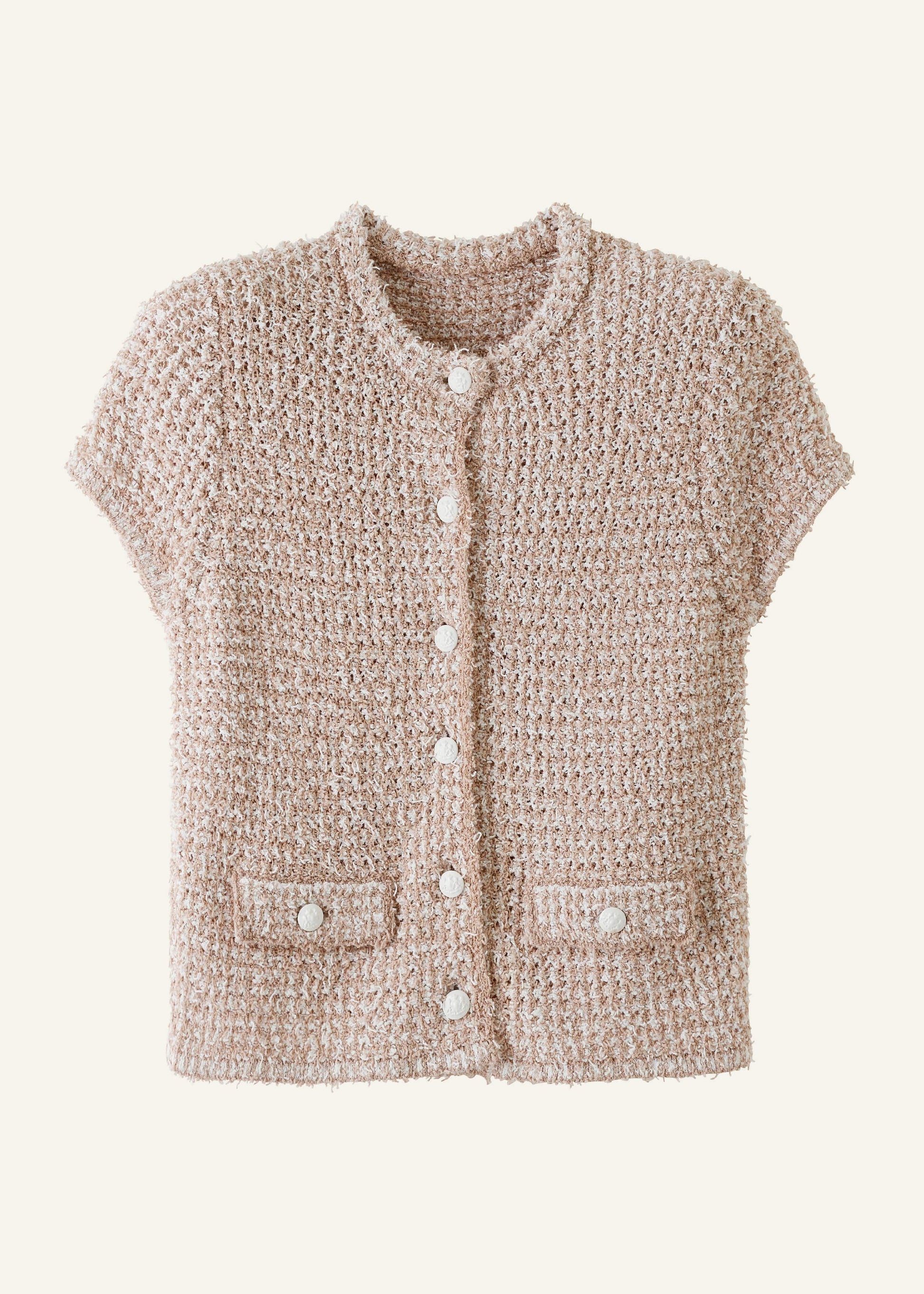 Cream Tweed Knit Pouf Shoulder Textured Crop Jacket