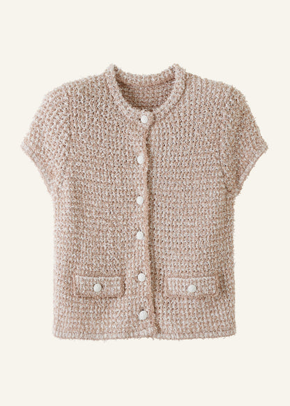 Cream Tweed Knit Pouf Shoulder Textured Crop Jacket