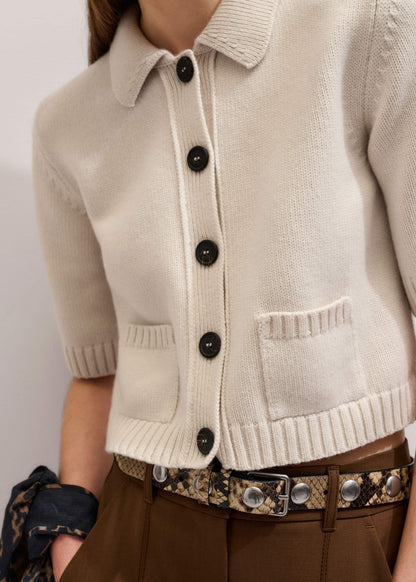 Cream Merino Cashmere Cropped Knit Jacket