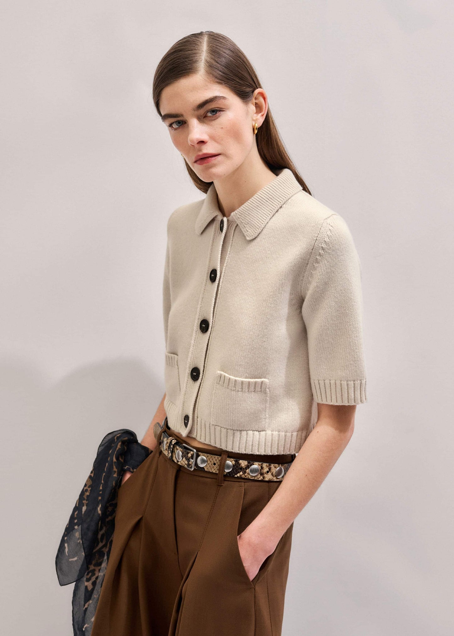 Cream Merino Cashmere Cropped Knit Jacket