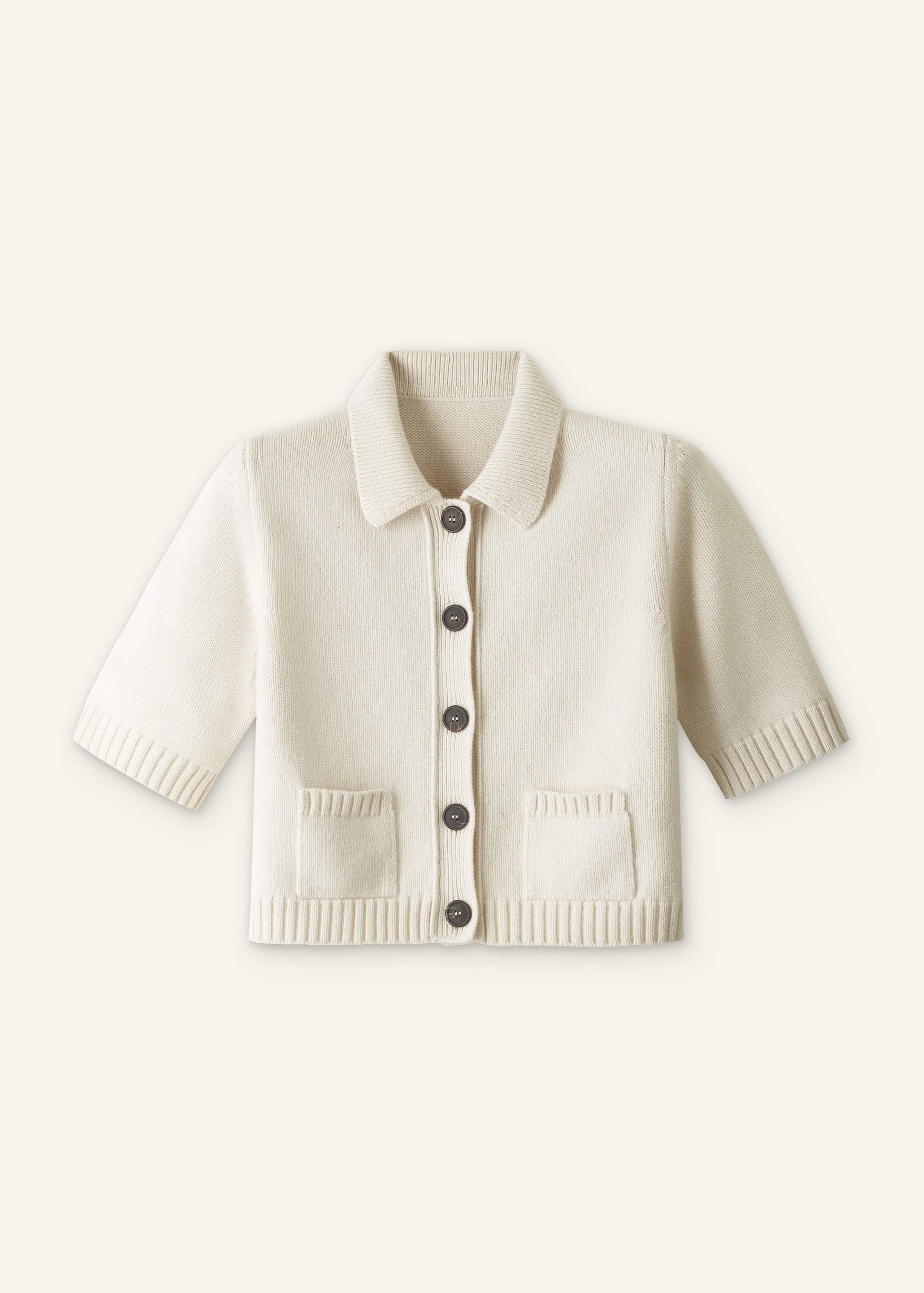 Cream Merino Cashmere Cropped Knit Jacket