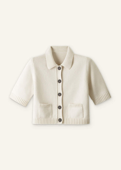 Cream Merino Cashmere Cropped Knit Jacket