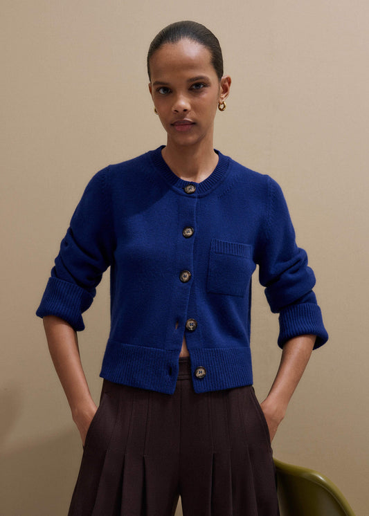 Blue Button-Through Straight Cardigan