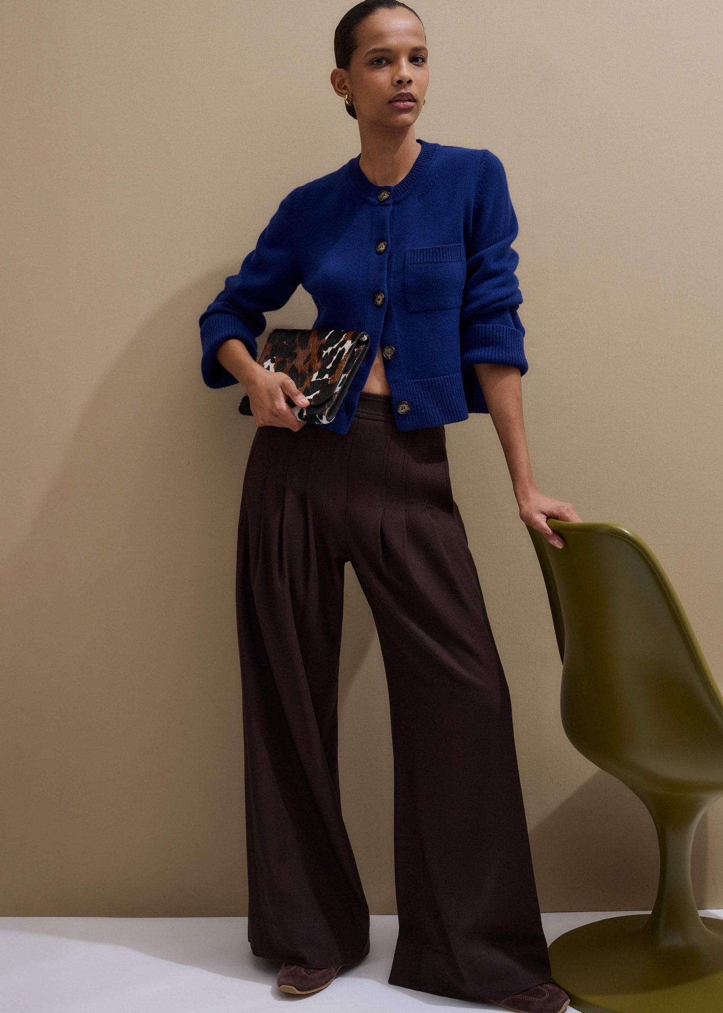 Blue Button-Through Straight Cardigan