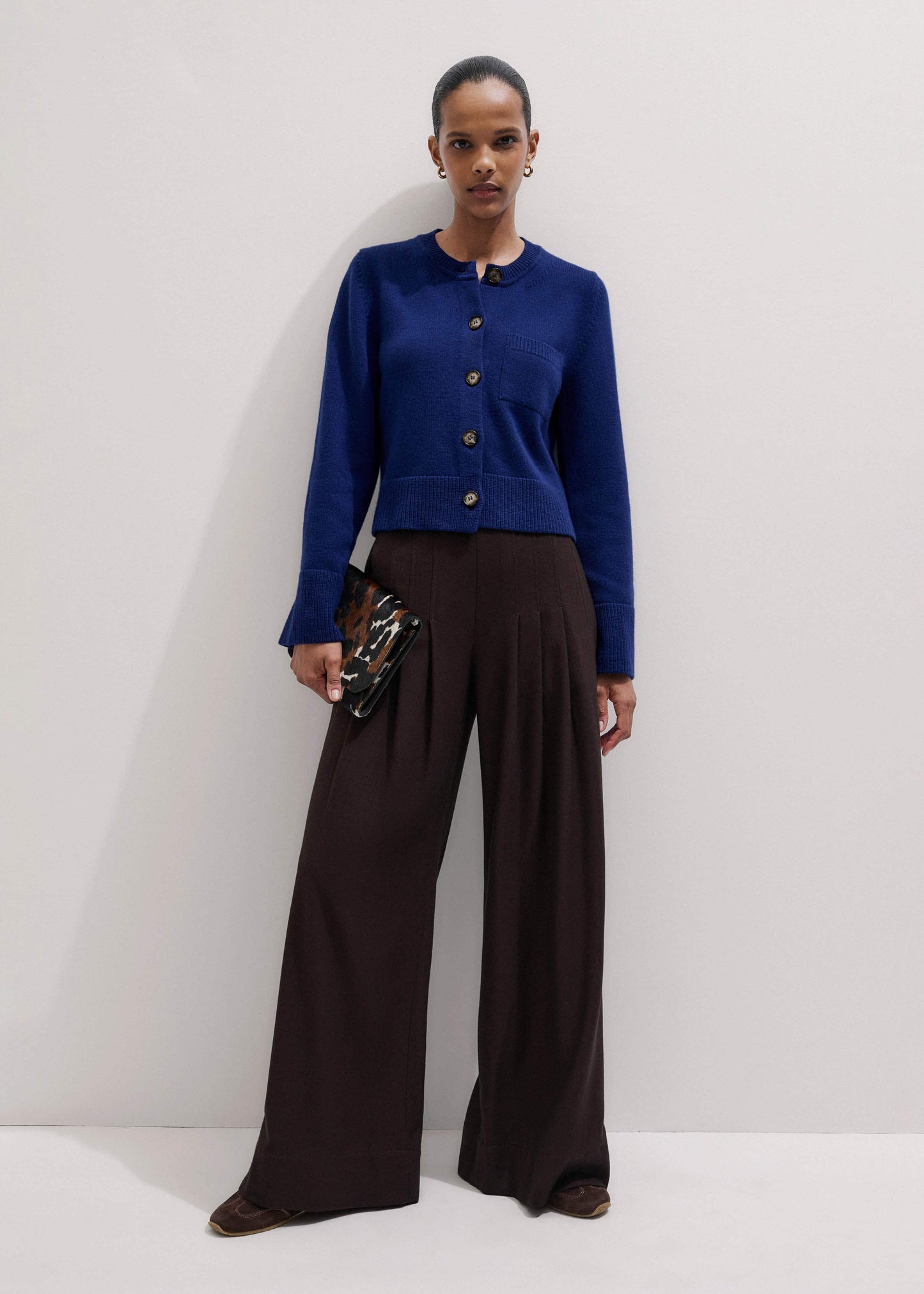 Blue Button-Through Straight Cardigan