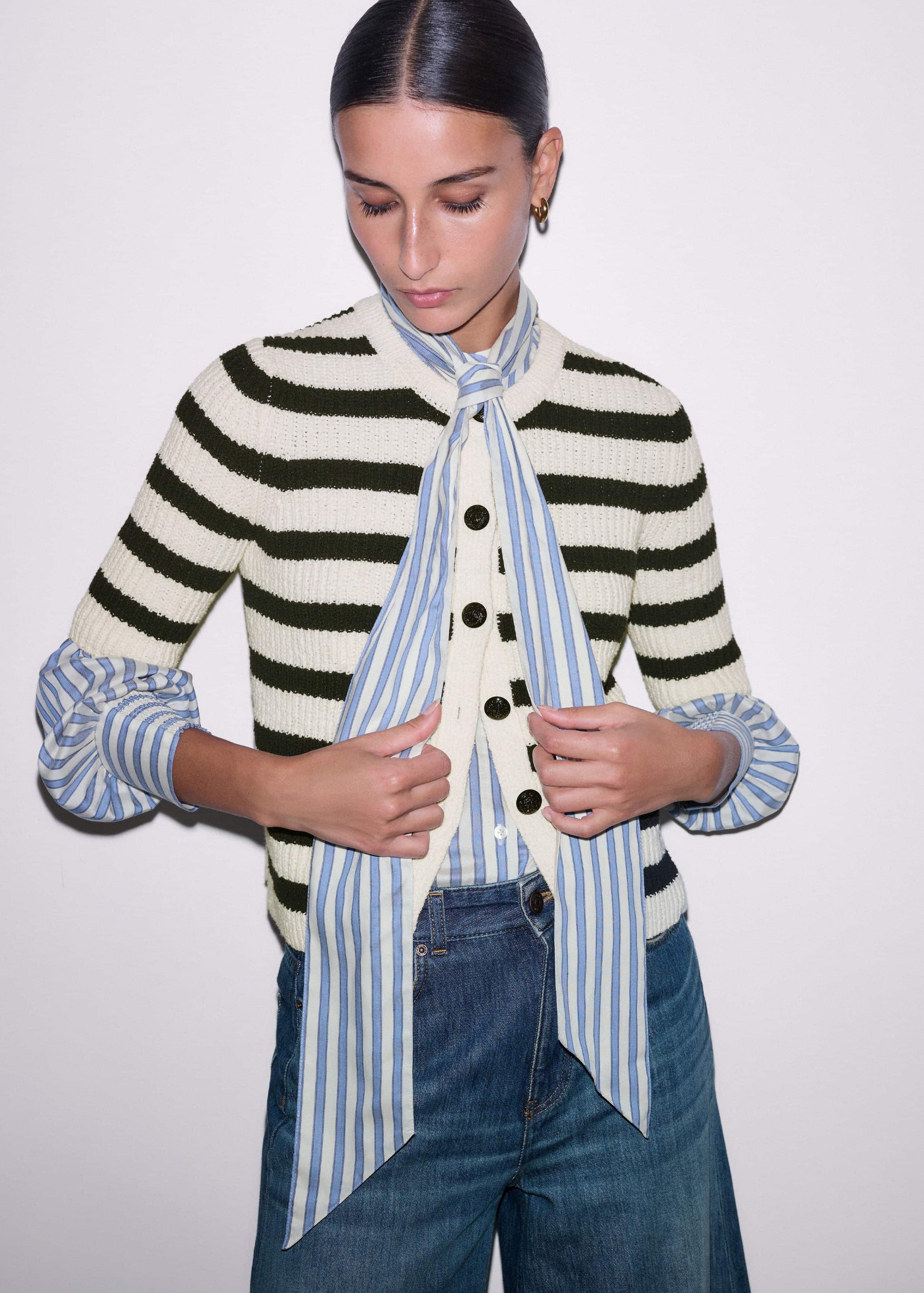 Cream Bouclé Stripe Short Sleeve Cardigan