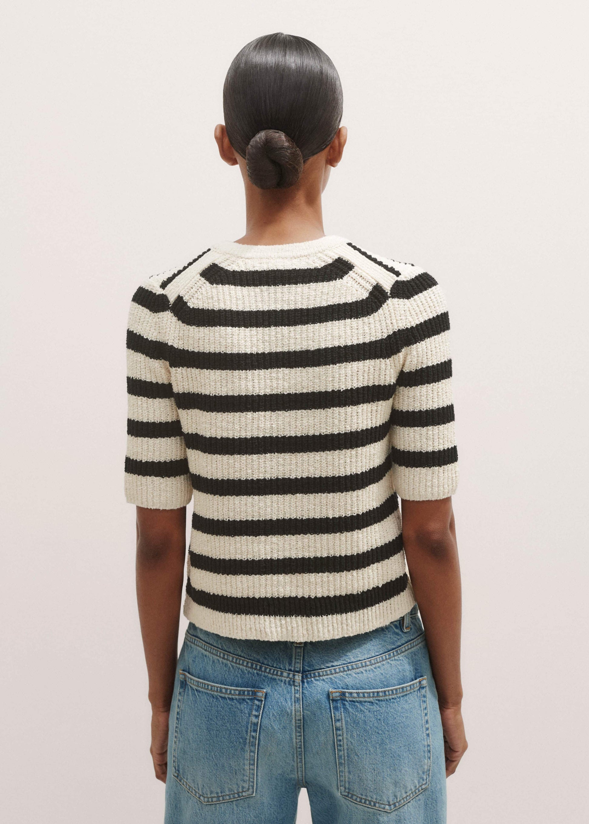 Cream Bouclé Stripe Short Sleeve Cardigan