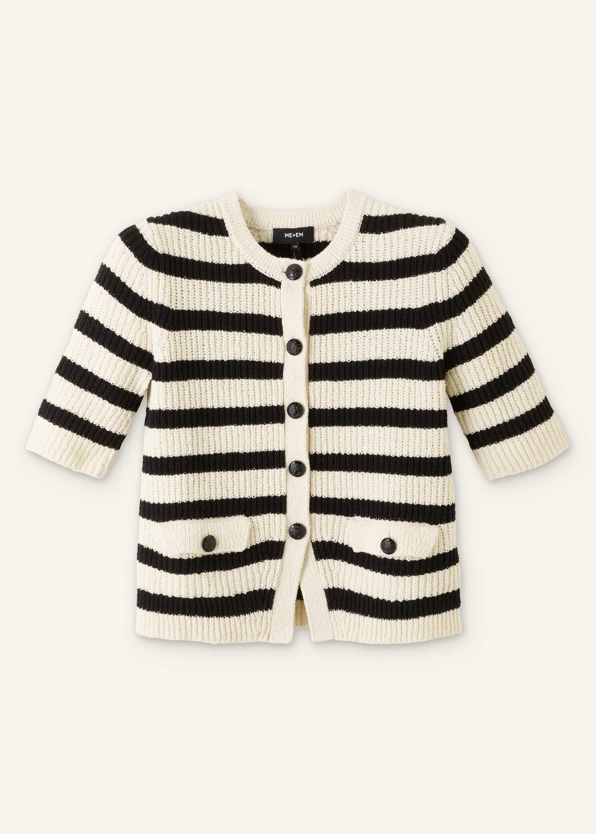 Cream Bouclé Stripe Short Sleeve Cardigan