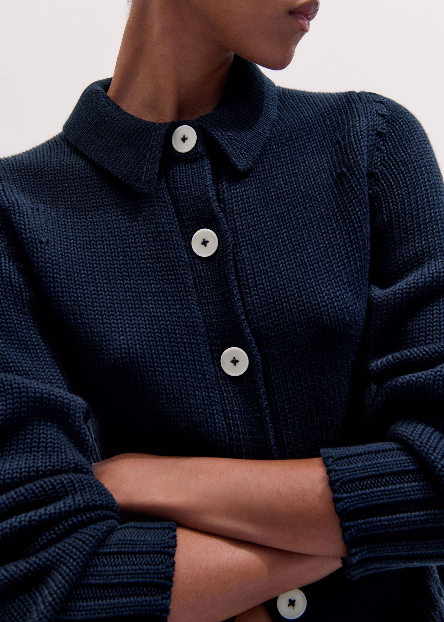 Navy Slim Collared Cardigan
