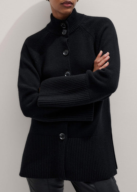 Black Button-Through Longline Cardigan