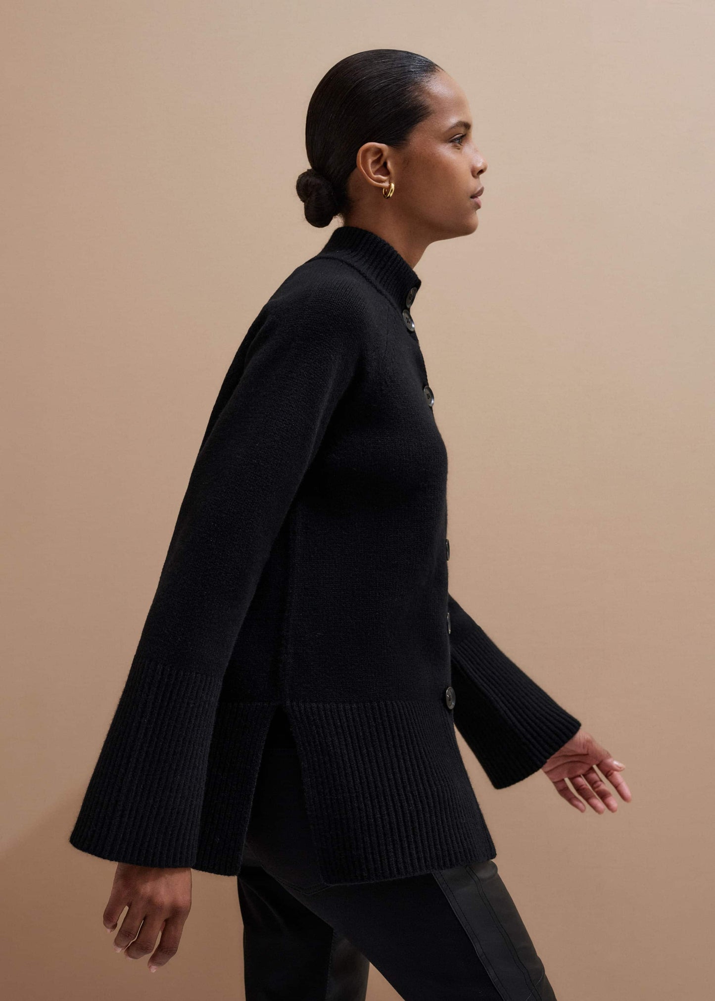Black Button-Through Longline Cardigan