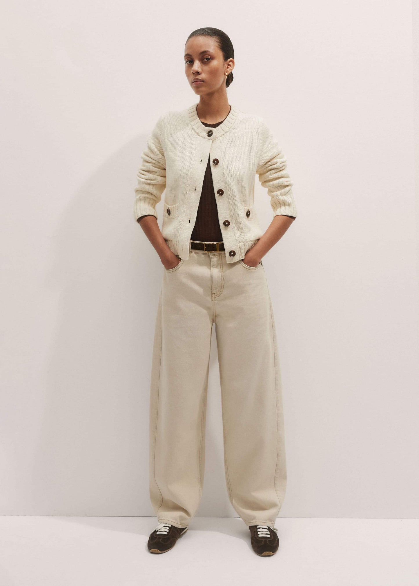 Cream Bracelet Sleeve Cropped Cardigan