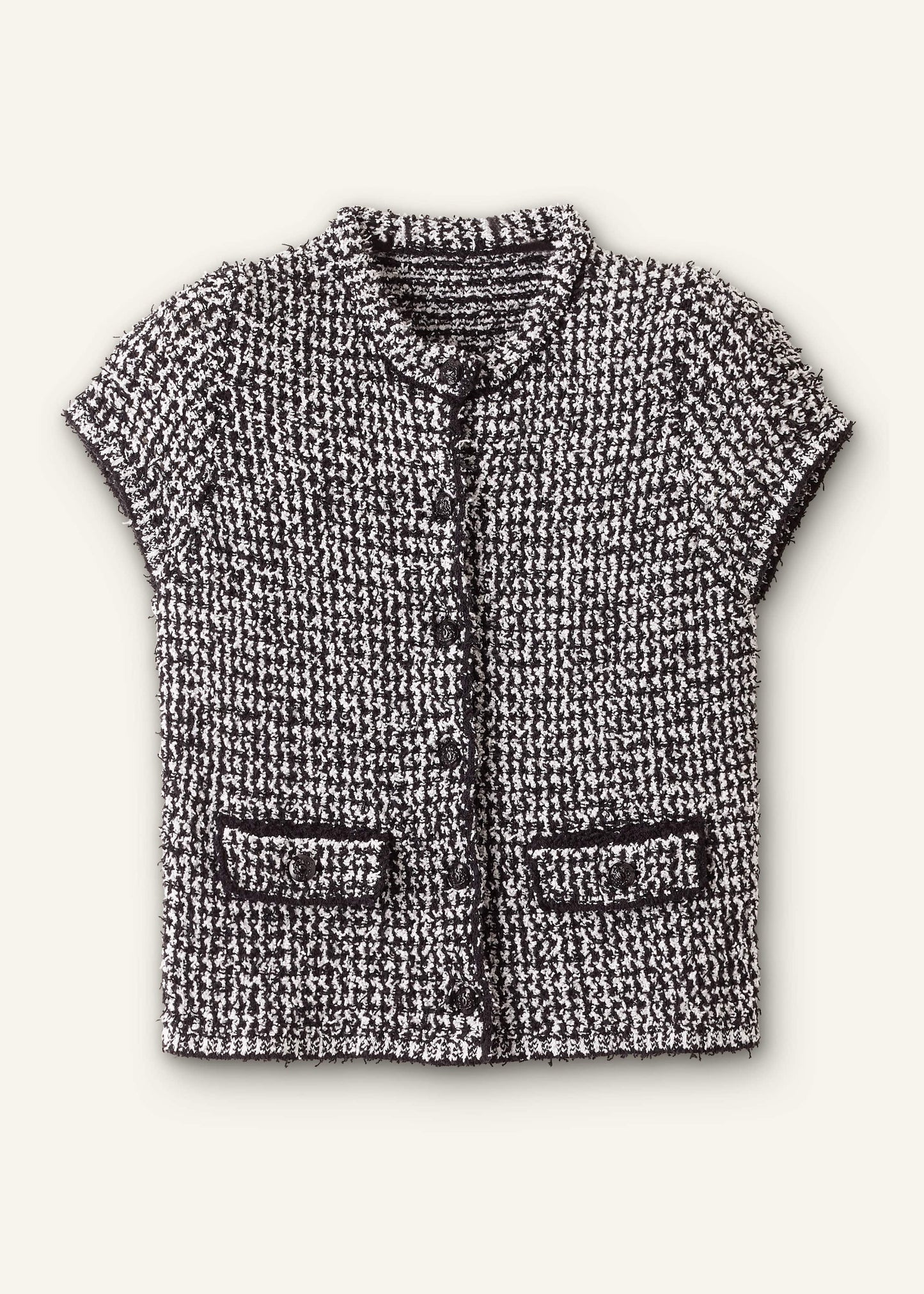 Black Tweed Knit Pouf Sleeve Crop Jacket