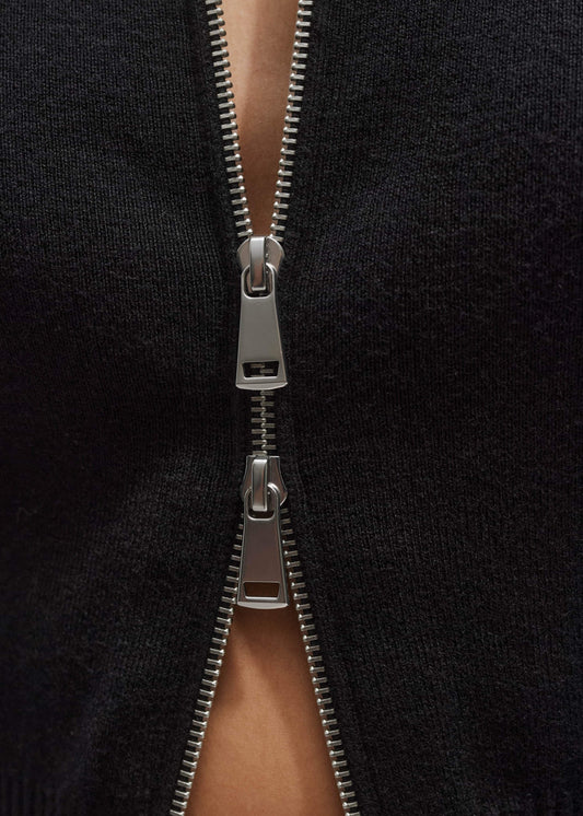 Black Milano Knit Two-Way Zip Cardigan