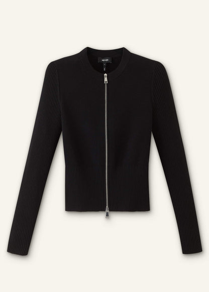 Black Milano Knit Two-Way Zip Cardigan
