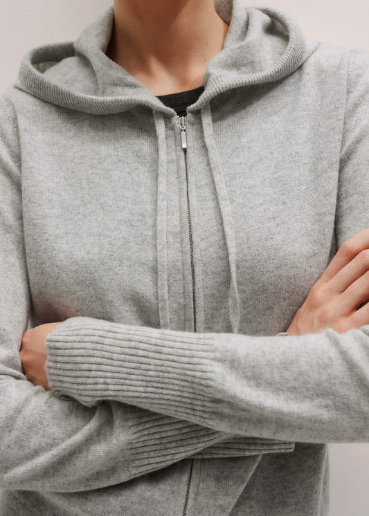 Silver Gray Mélange Cashmere Relaxed Fit Box Zip Hoodie