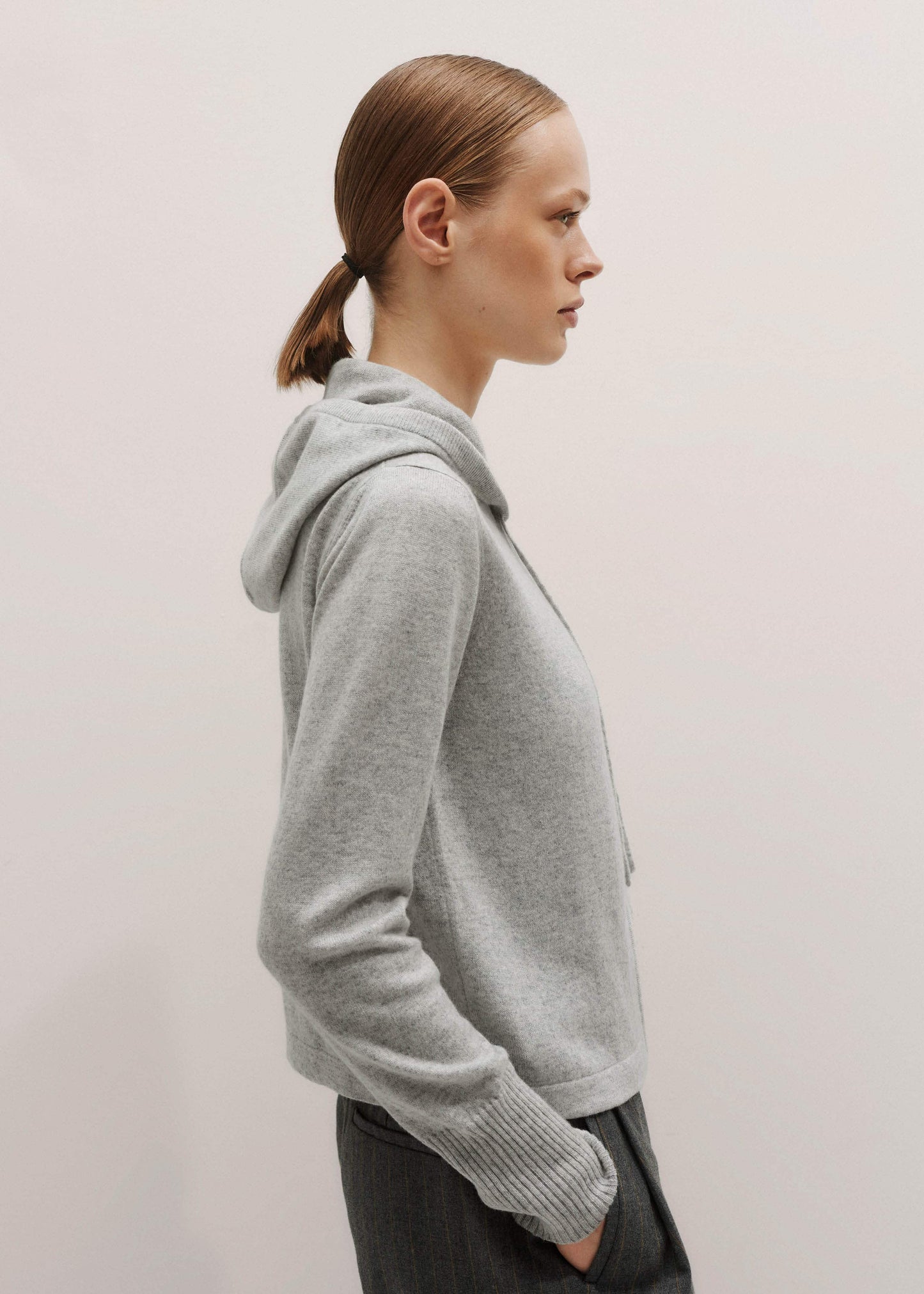 Silver Gray Mélange Cashmere Relaxed Fit Box Zip Hoodie