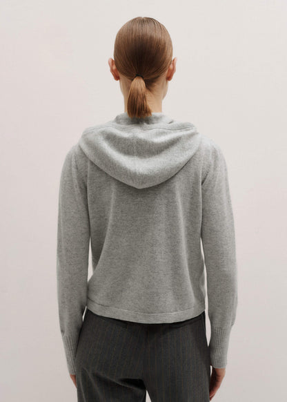 Silver Gray Mélange Cashmere Relaxed Fit Box Zip Hoodie