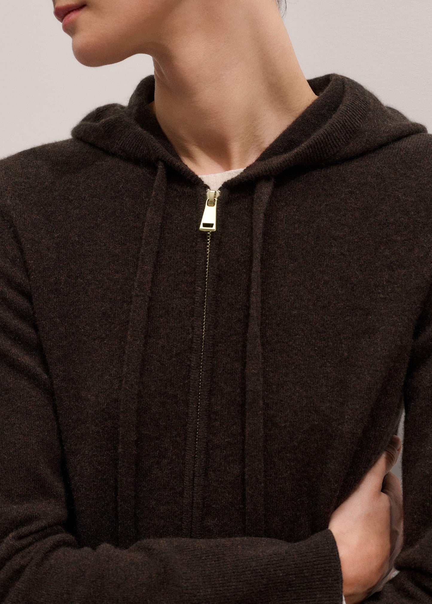 Brown Cashmere Two Way Zip Straight Hoodie