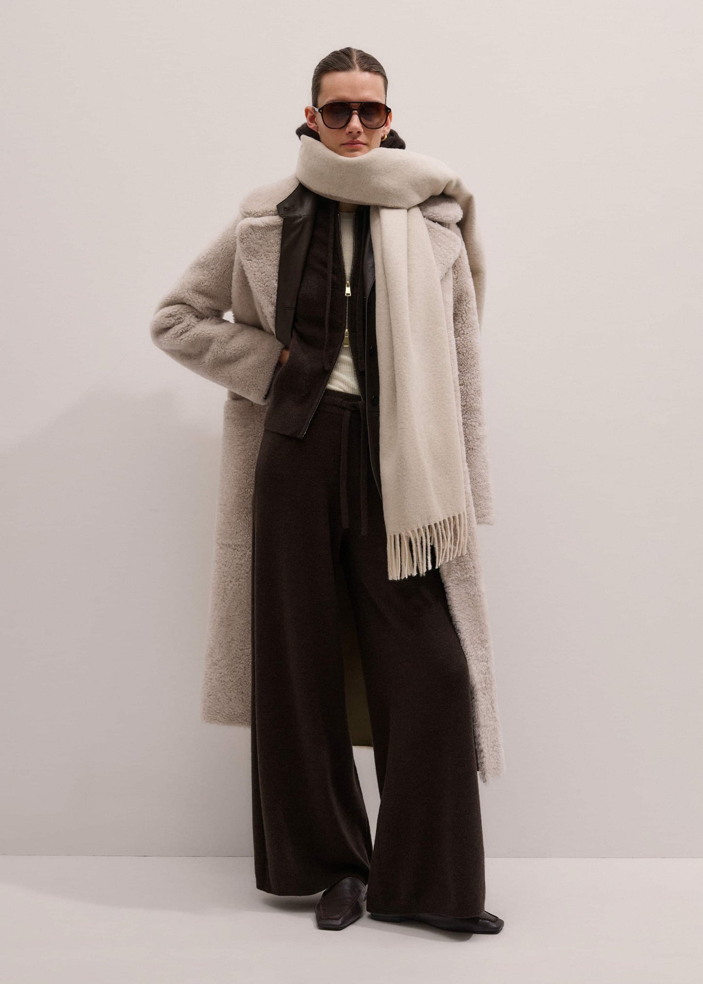 Brown Cashmere Two Way Zip Straight Hoodie