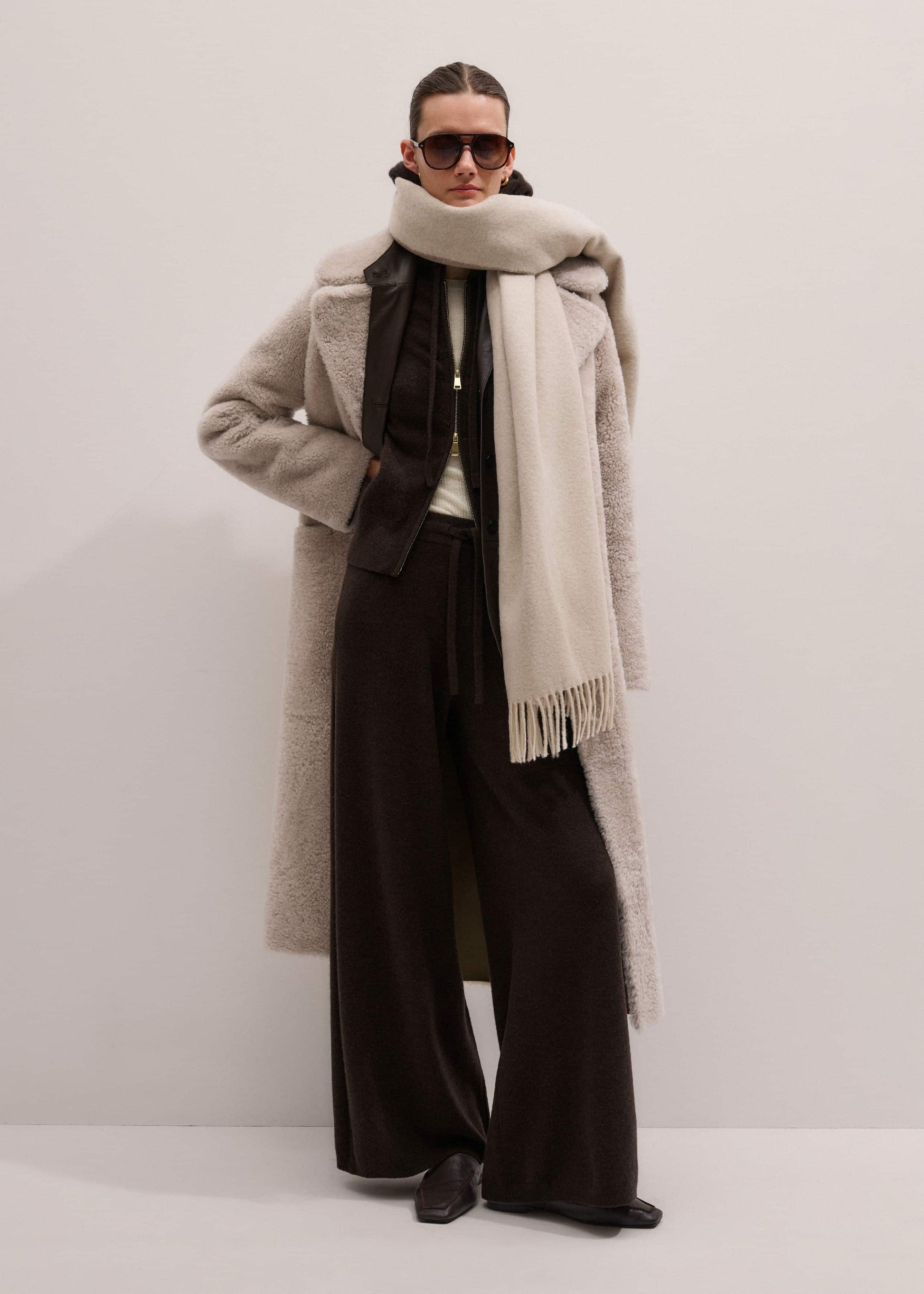 Brown Cashmere Two Way Zip Straight Hoodie