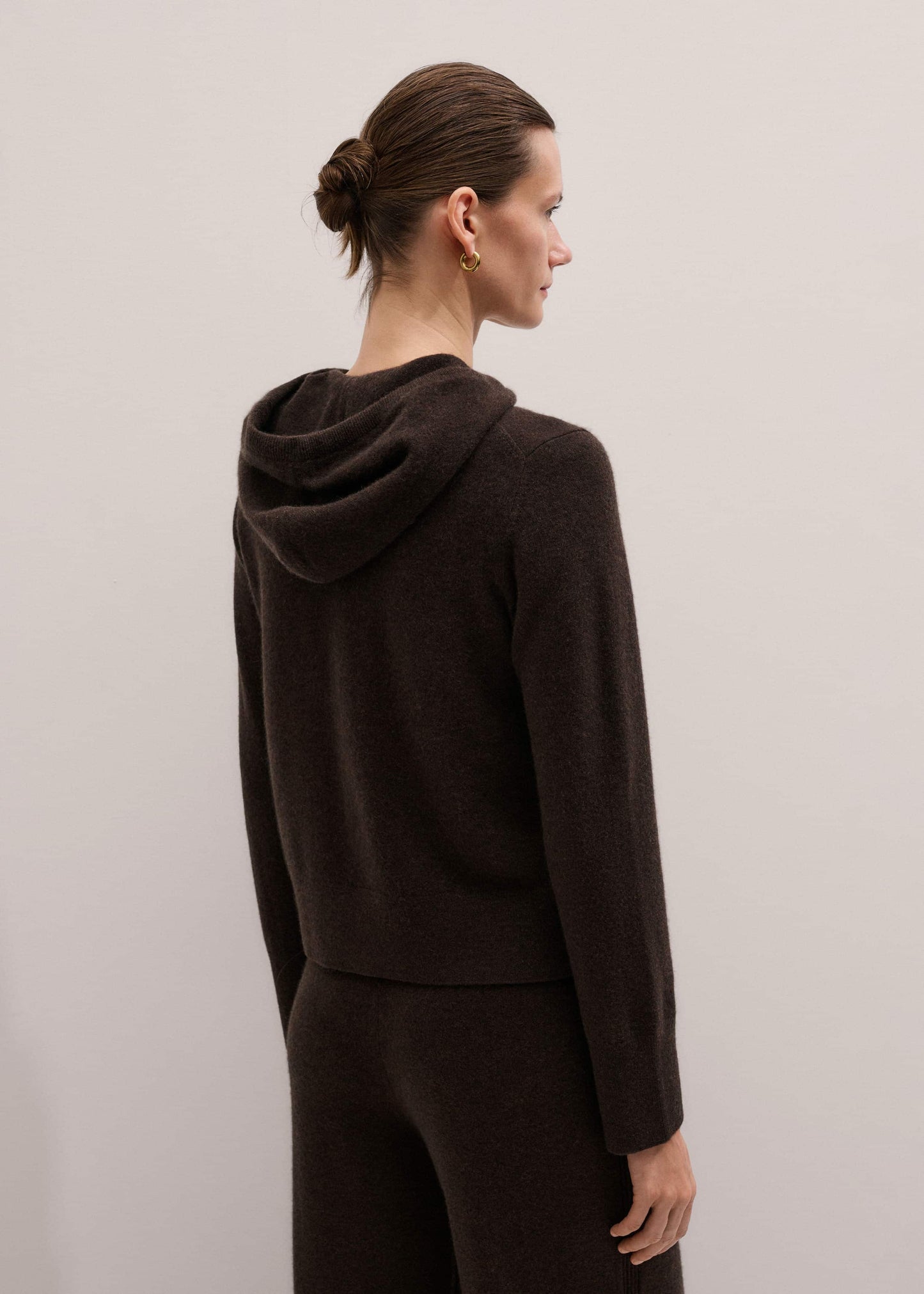 Brown Cashmere Two Way Zip Straight Hoodie
