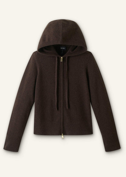Brown Cashmere Two Way Zip Straight Hoodie