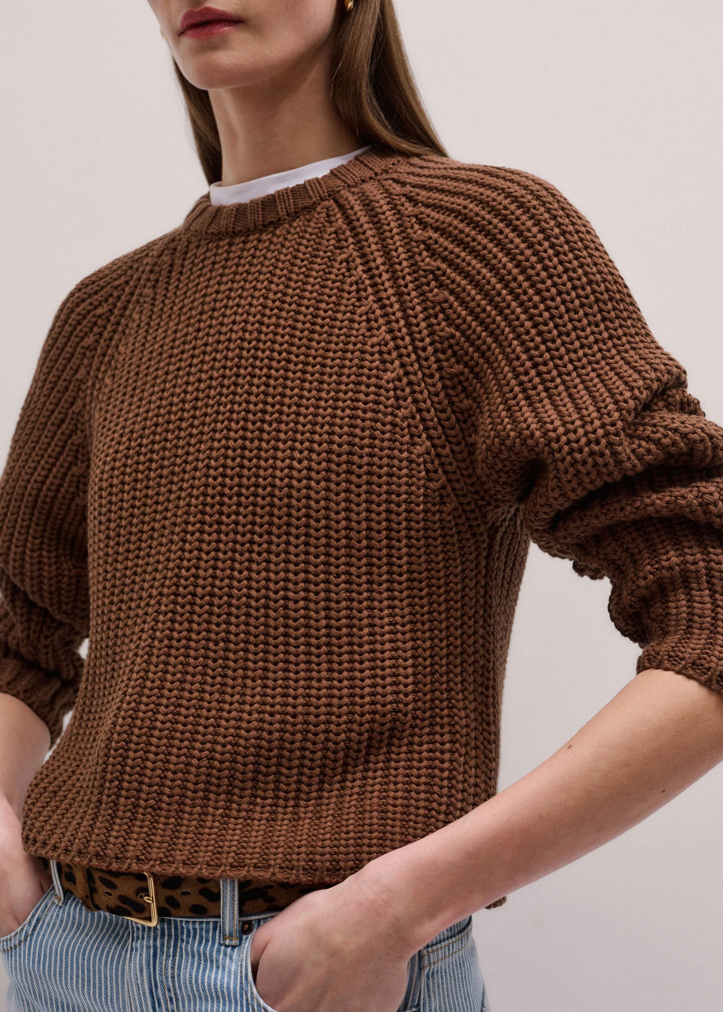 Brown Chunky Cotton Raglan Sweater
