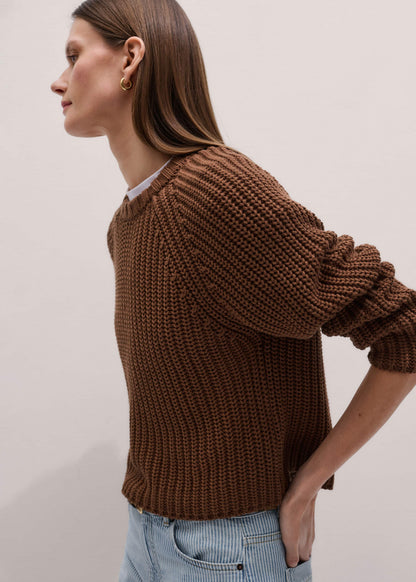Brown Chunky Cotton Raglan Sweater