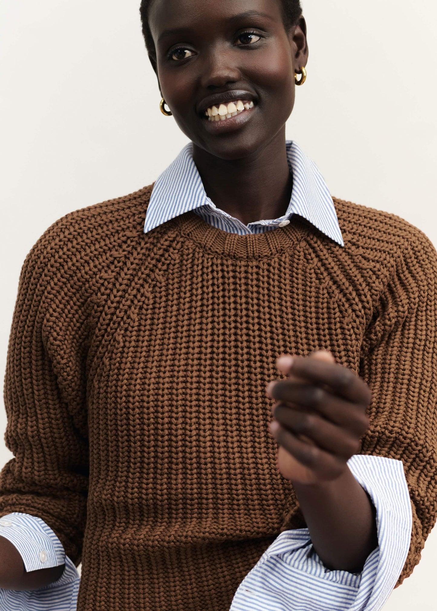 Brown Chunky Cotton Raglan Sweater