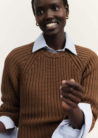 Brown Chunky Cotton Raglan Sweater
