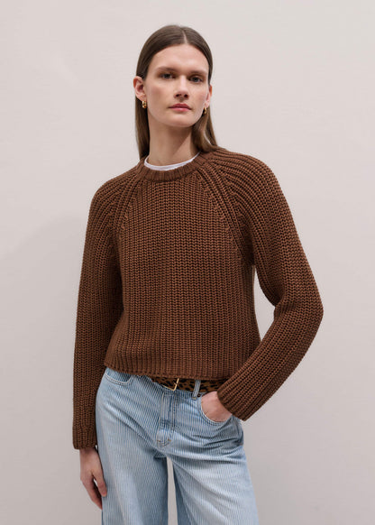 Brown Chunky Cotton Raglan Sweater