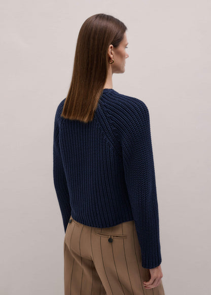 Navy Chunky Cotton Raglan Sweater