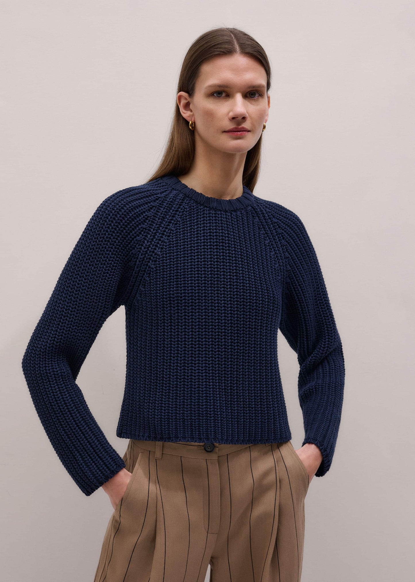Navy Chunky Cotton Raglan Sweater