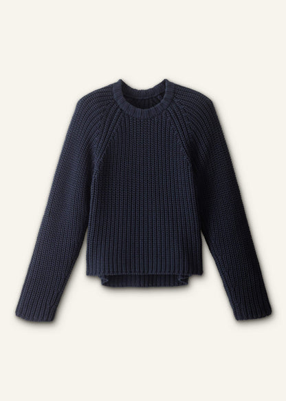 Navy Chunky Cotton Raglan Sweater