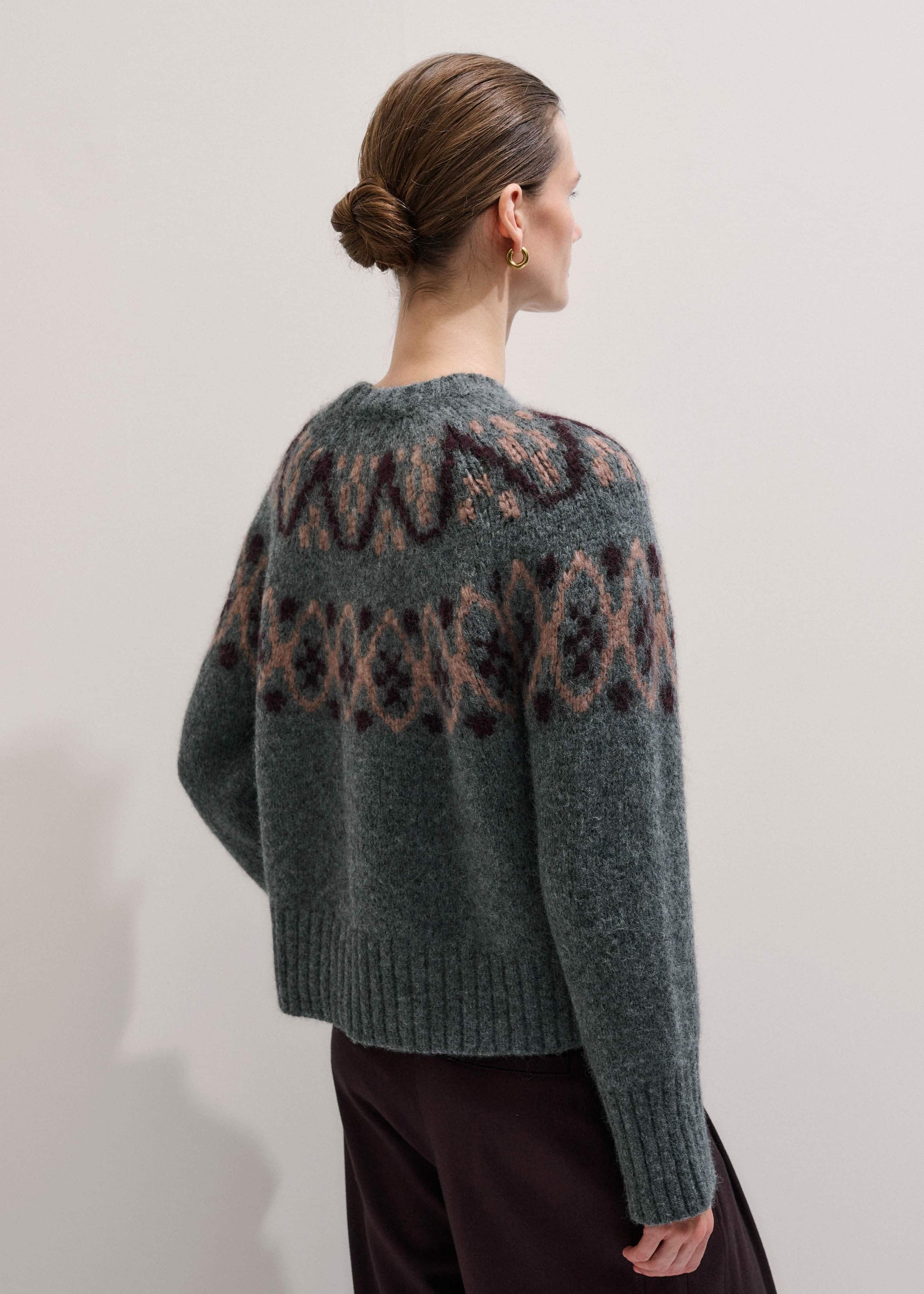 Gray Fairisle Jacquard Relaxed Sweater + Snood