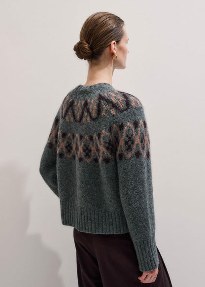 Gray Fairisle Jacquard Relaxed Sweater + Snood