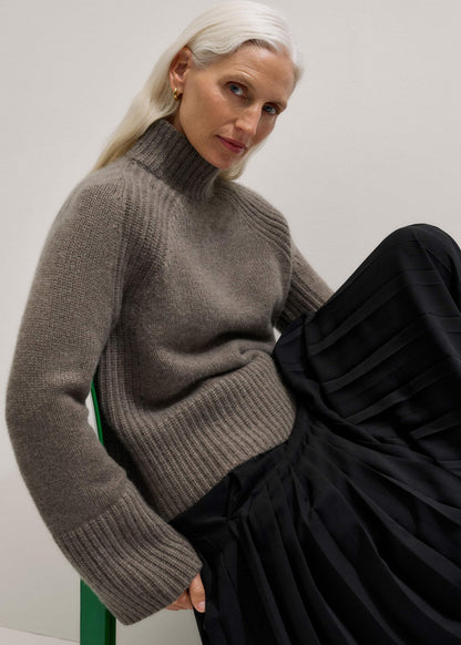 Brown Cashmere High Neck Relaxed Statement Sweater