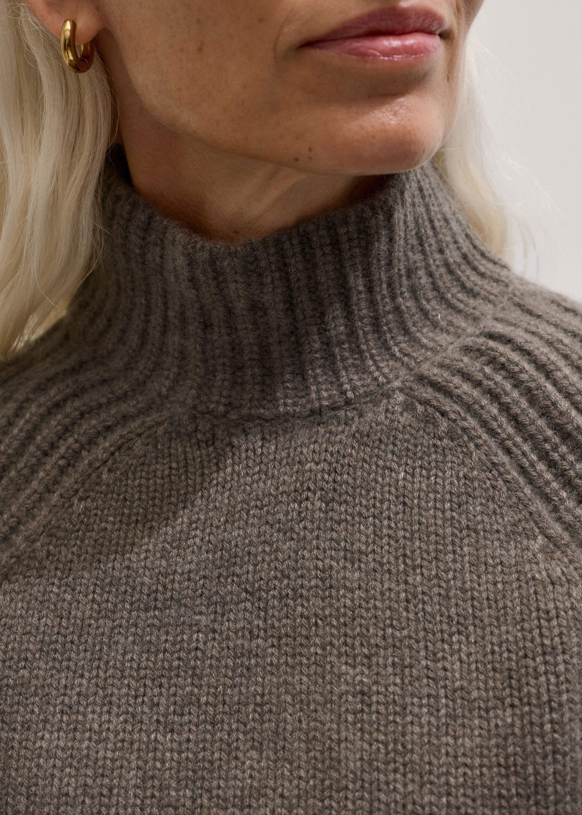 Brown Cashmere High Neck Relaxed Statement Sweater