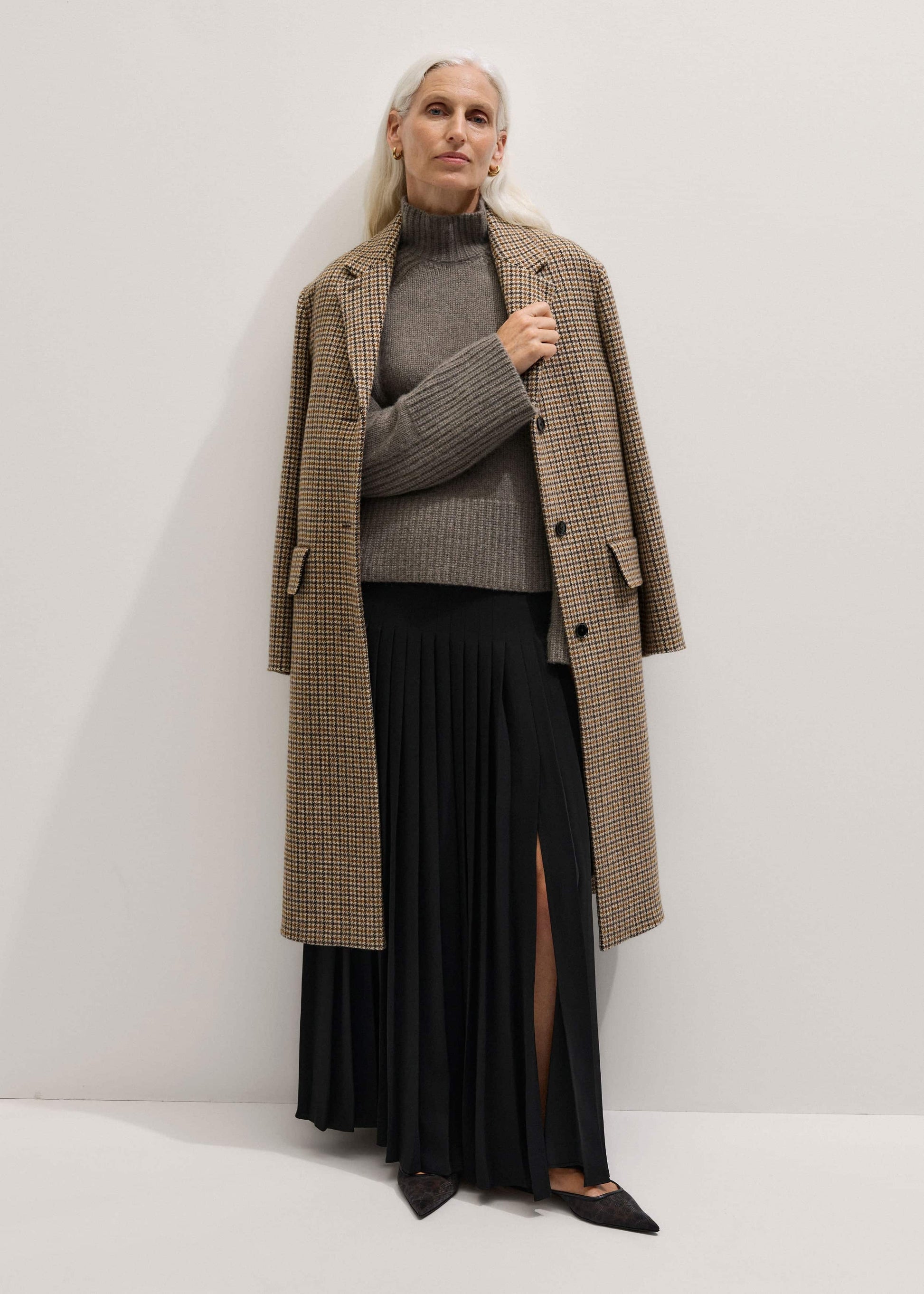 Brown Cashmere High Neck Relaxed Statement Sweater